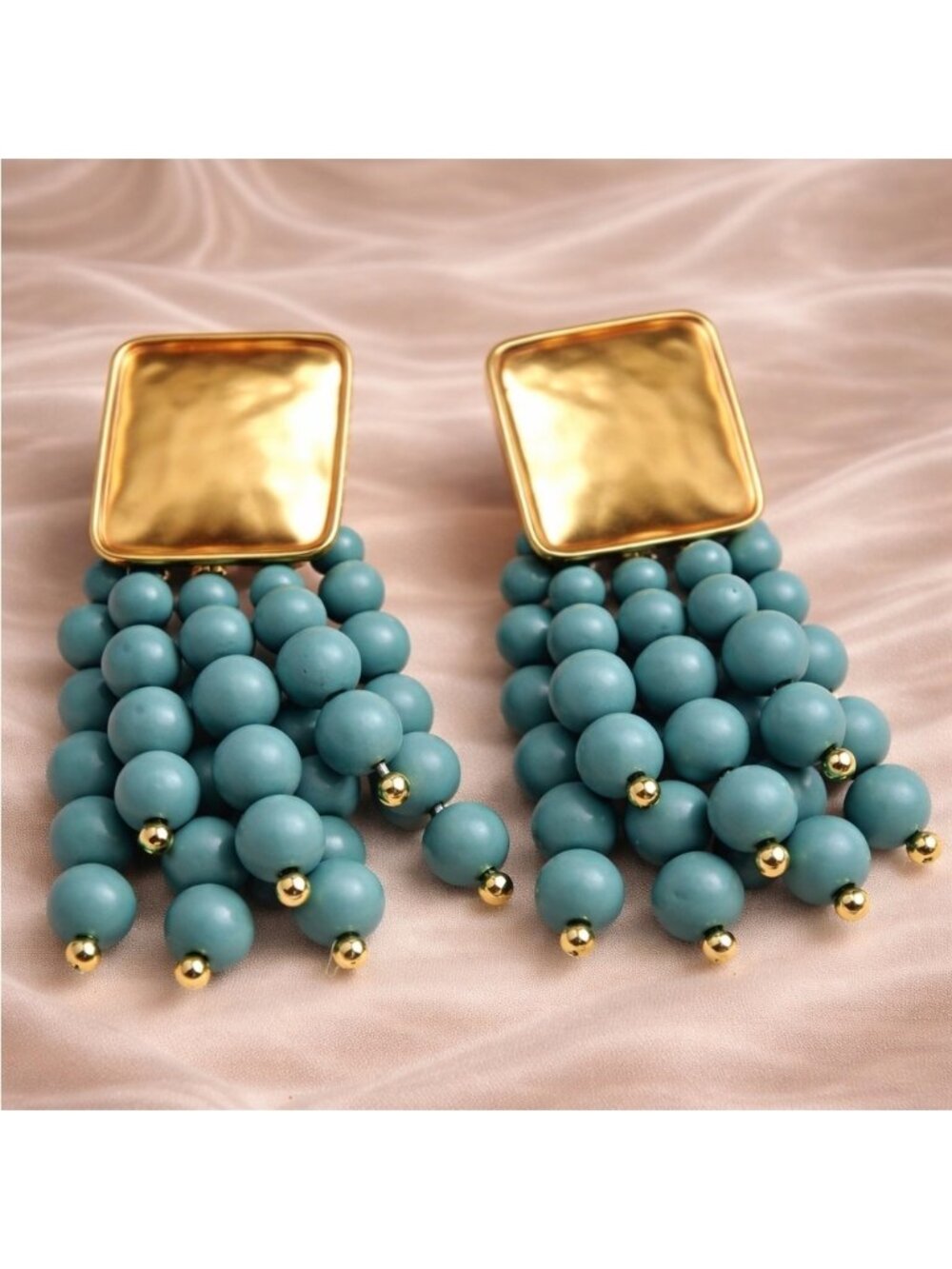 Vintage Blue Cascade Beaded Earrings